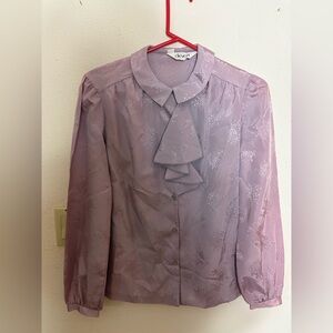 Vintage Devon purple floral print puff sleeve button down NWOT ruffles